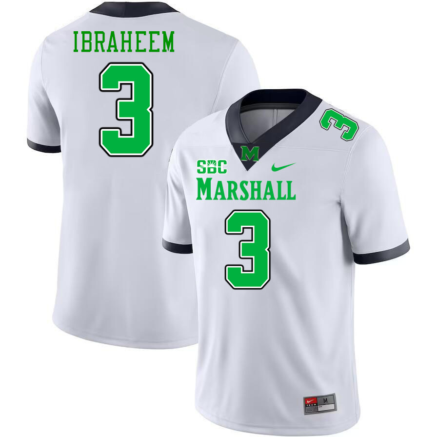 Men #3 Ishmael Ibraheem Marshall Thundering Herd SBC Conference College Football Jerseys Stitched-Wh